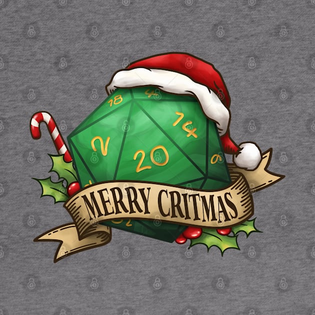 D20 Merry Critmas Dice Green by Takeda_Art